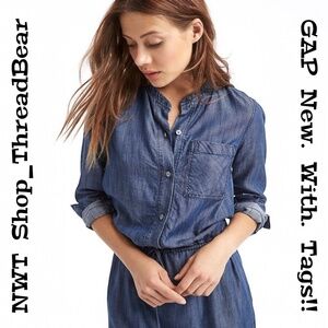Chambray [GAP] 1/2 Button Down Mini Dress | NWT Blue Jean + Pockets | Small